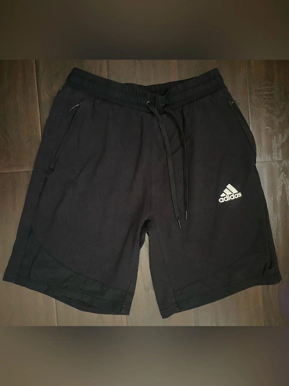 Adidas Athletic Shorts Mens Black M Drawstring Elastic Waist Zip Pocket Knit